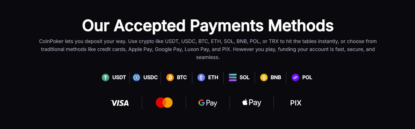 Coin Poker Banking - accepted payment methods